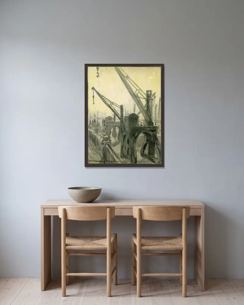 Hamnkranen på kajen av Alfred Ost inramad på en vägg