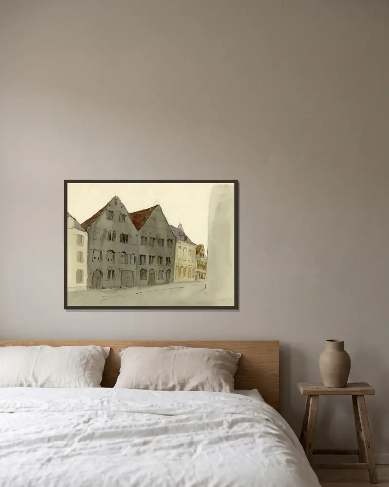 Radhus av Alfred Ost inramad på en vägg