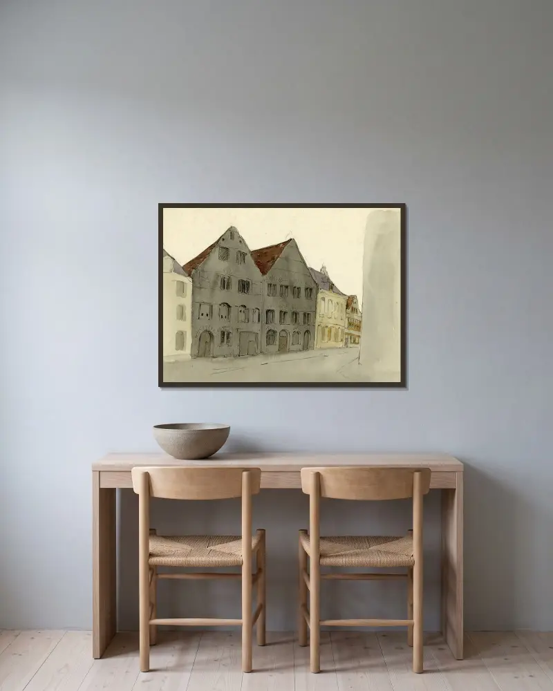 Radhus av Alfred Ost inramad på en vägg