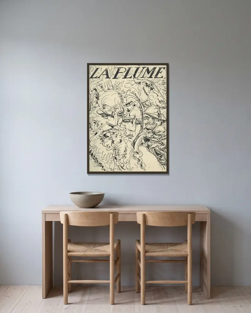 Illustration till La Plume mars 1913 av Alfred Ost inramad på en vägg