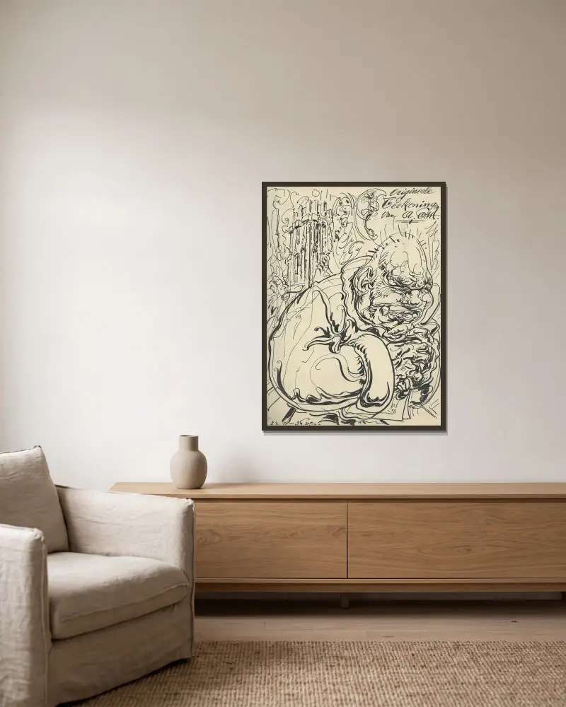Illustratie bij Ons Land in Woord en Beeld – 2 delen av Alfred Ost inramad på en vägg