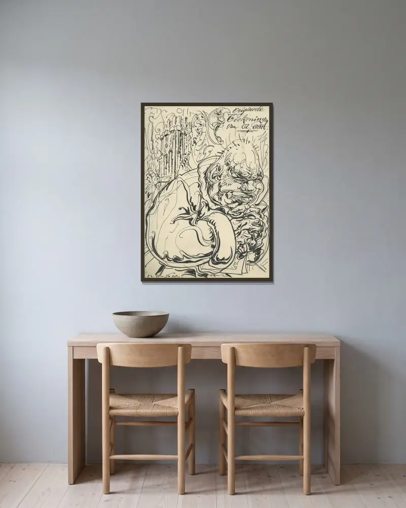 Illustratie bij Ons Land in Woord en Beeld – 2 delen av Alfred Ost inramad på en vägg