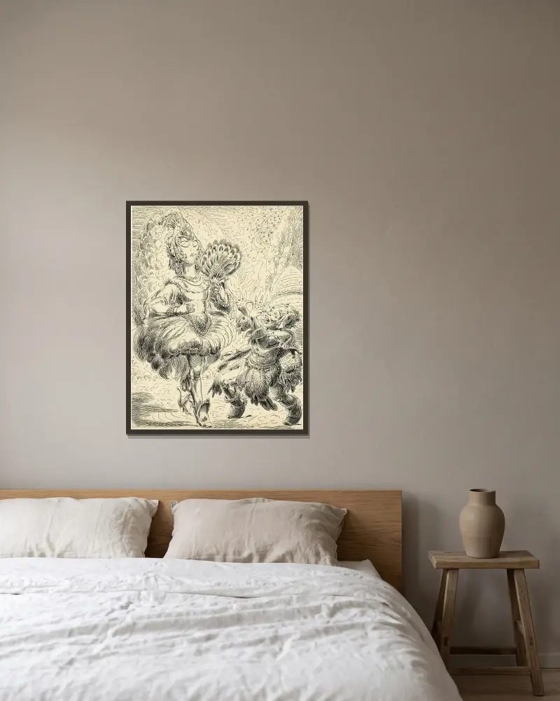 Illustration „Lotje“ – Flik van Flooi der Pfau und Lotje die Maus von Alfred Ost gerahmt an einer Wand