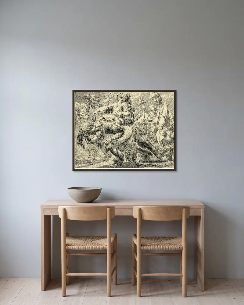 Illustration "Lotje" – Lotje till häst på Fliks rygg av Alfred Ost inramad på en vägg