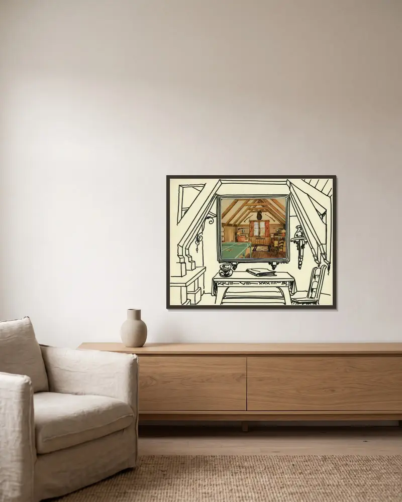 Interieur av Alfred Ost inramad på en vägg