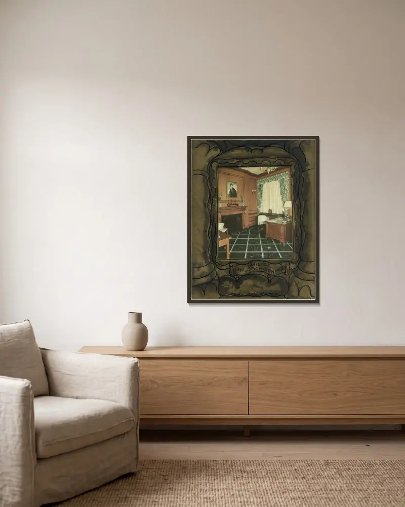 Interieur av Alfred Ost inramad på en vägg