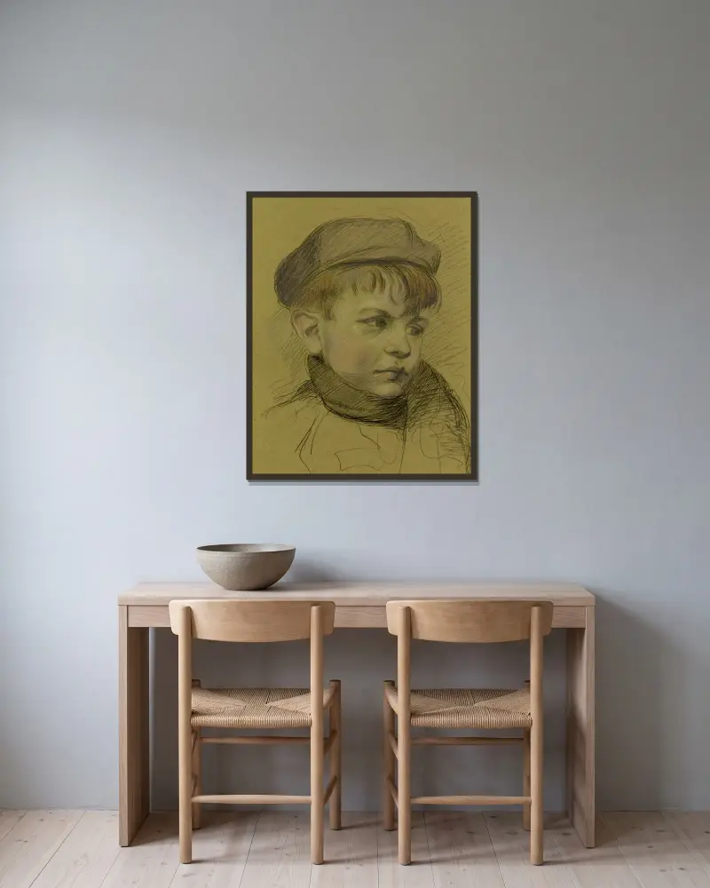 Pojkansikte av Alfred Ost inramad på en vägg