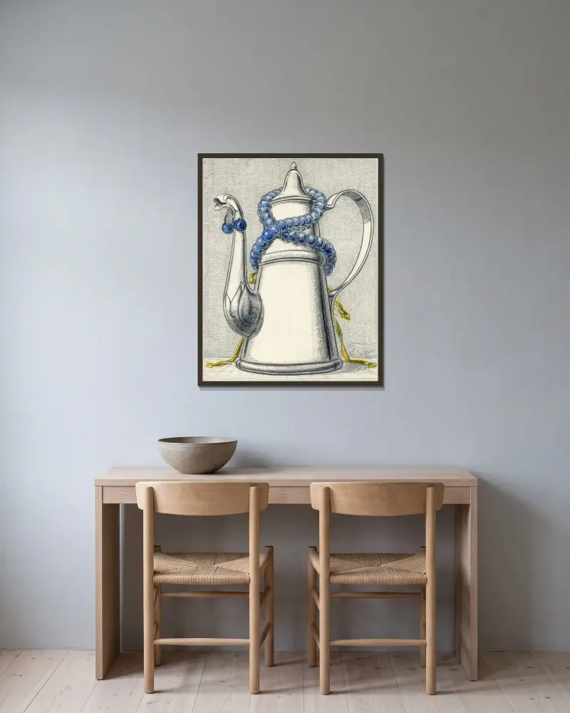 Kaffekanna av Alfred Ost inramad på en vägg