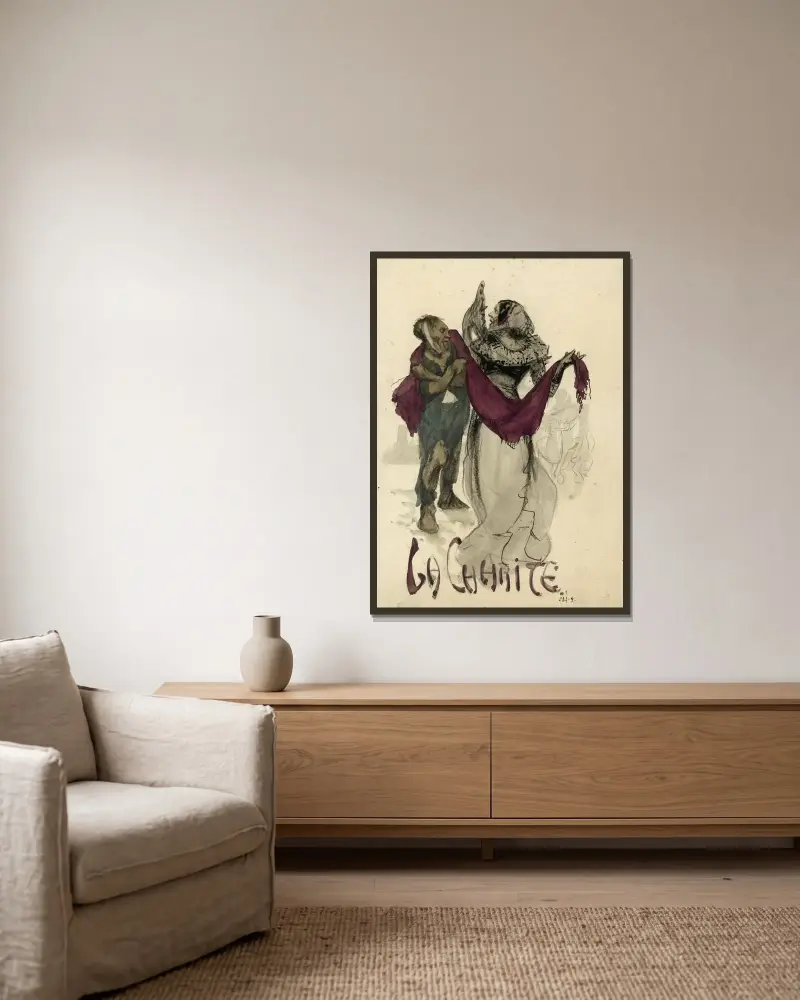 La Charité av Alfred Ost inramad på en vägg