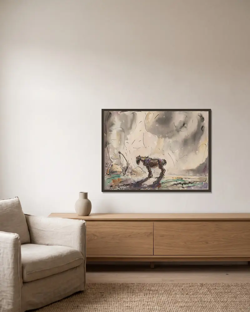 Einsames Pferd von Alfred Ost gerahmt an einer Wand