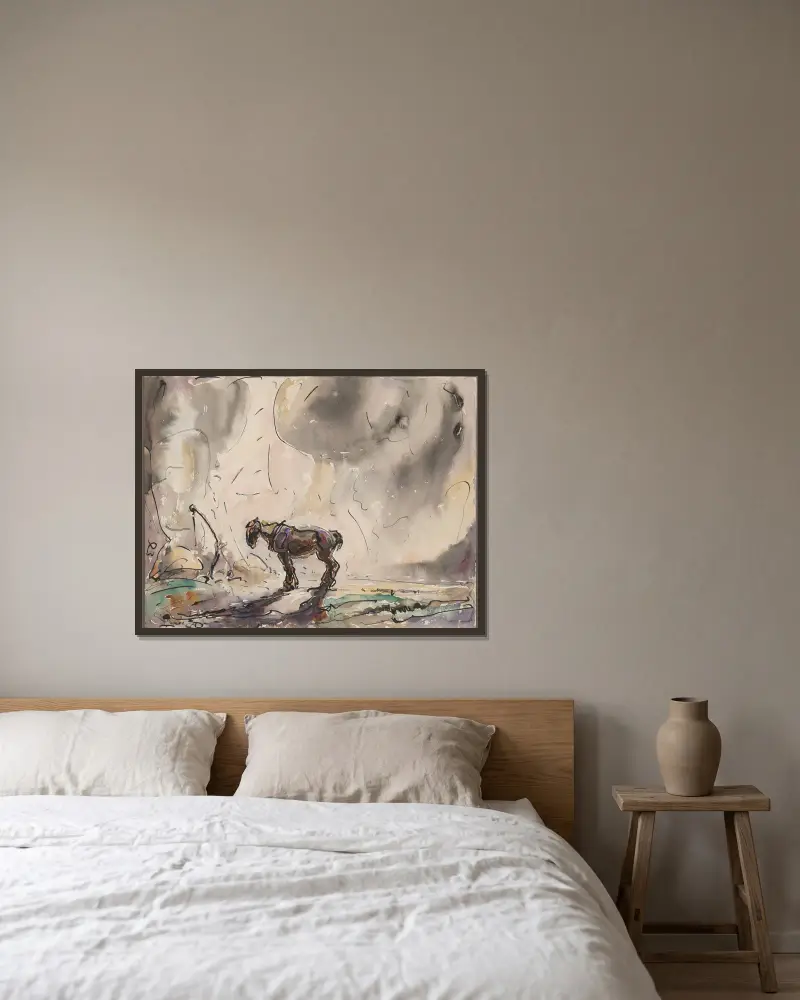 Einsames Pferd von Alfred Ost gerahmt an einer Wand