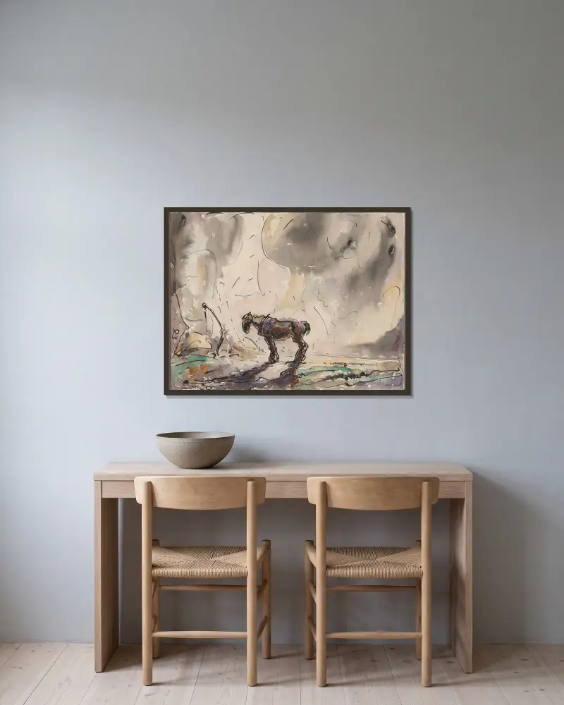 Einsames Pferd von Alfred Ost gerahmt an einer Wand
