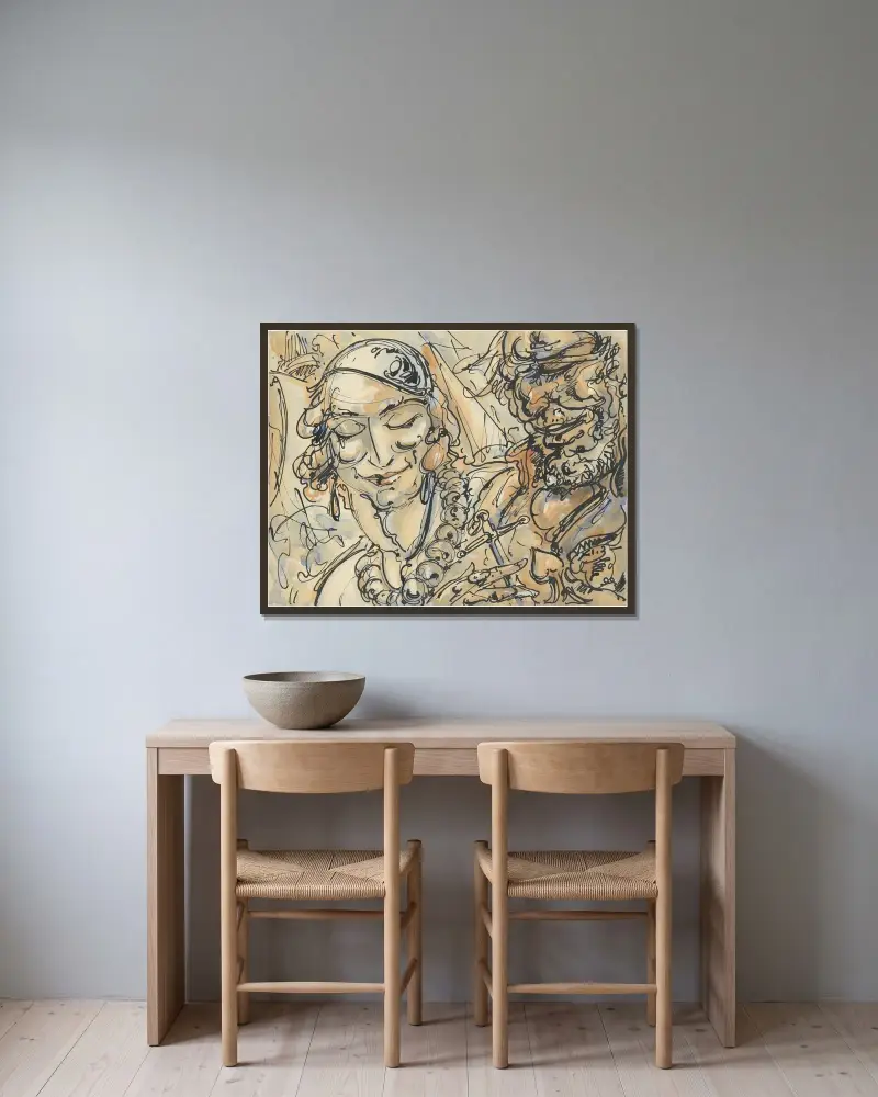 Porträtt av man och kvinna av Alfred Ost inramad på en vägg