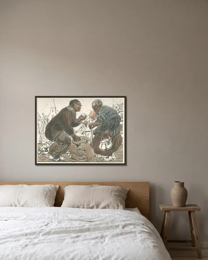 Marktszene, 1938 – Nr. 2 von Alfred Ost gerahmt an einer Wand