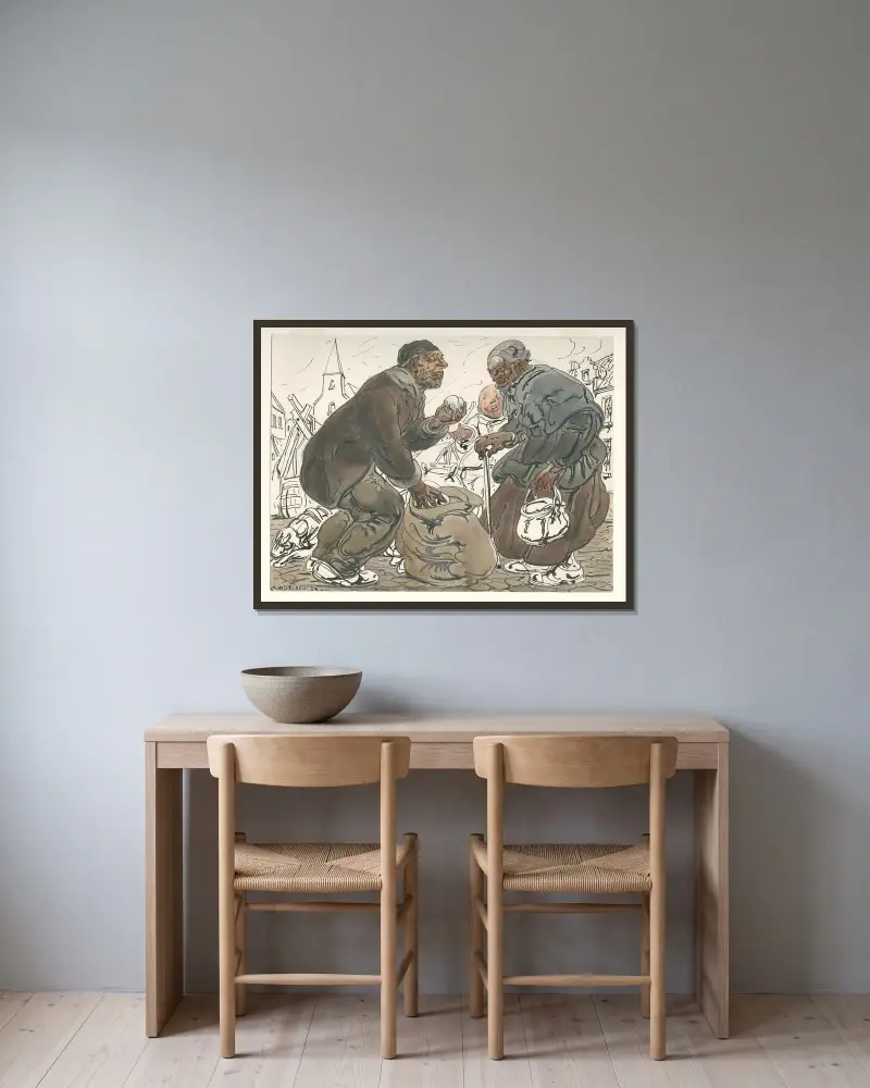Marktszene, 1938 – Nr. 1 von Alfred Ost gerahmt an einer Wand