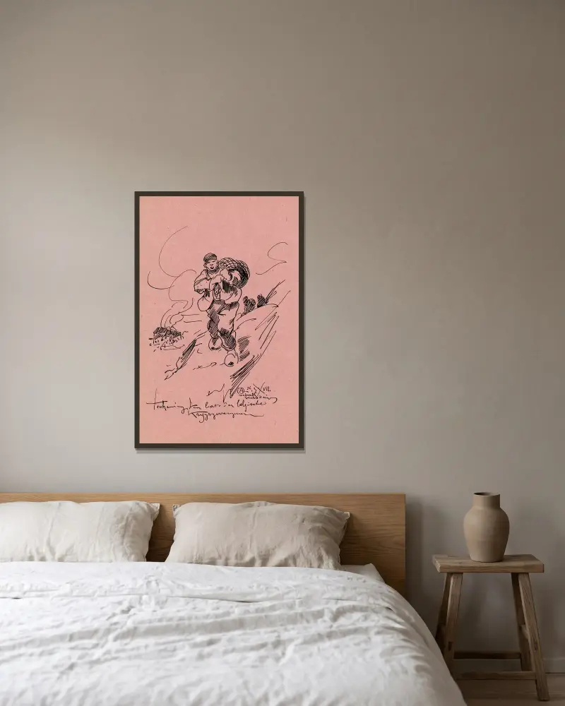 Lithografie-Entwurf „Ten bate der Belgische krijgsgevangenen“, 1917 – Nr. 2 von Alfred Ost gerahmt an einer Wand