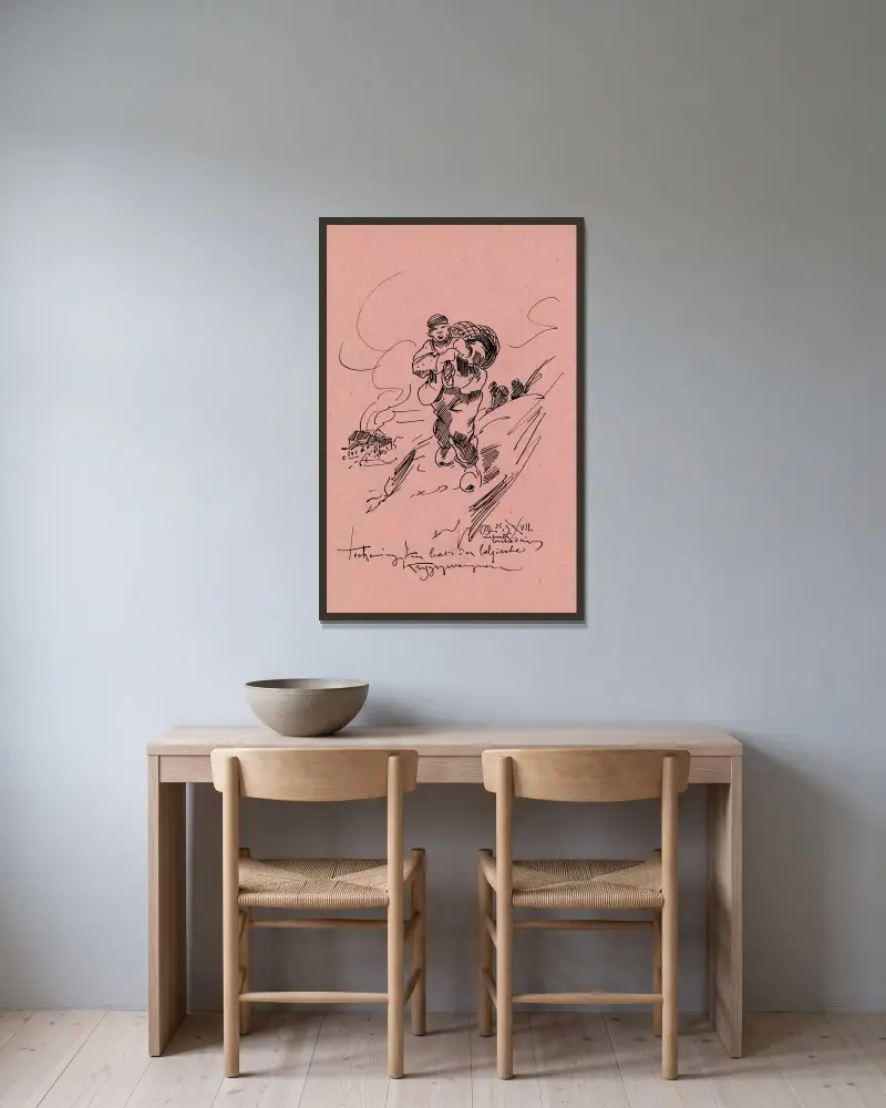 Lithografie-Entwurf „Ten bate der Belgische krijgsgevangenen“, 1917 – Nr. 2 von Alfred Ost gerahmt an einer Wand