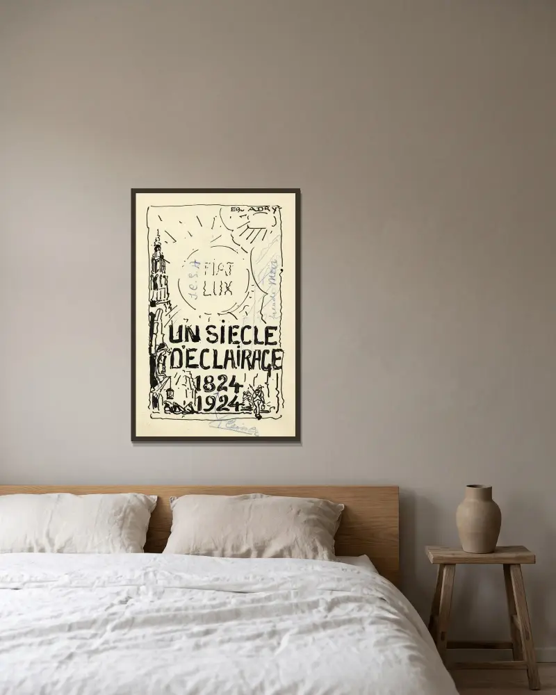 Design för belysning ’Un siècle d’éclairage’ av Alfred Ost inramad på en vägg
