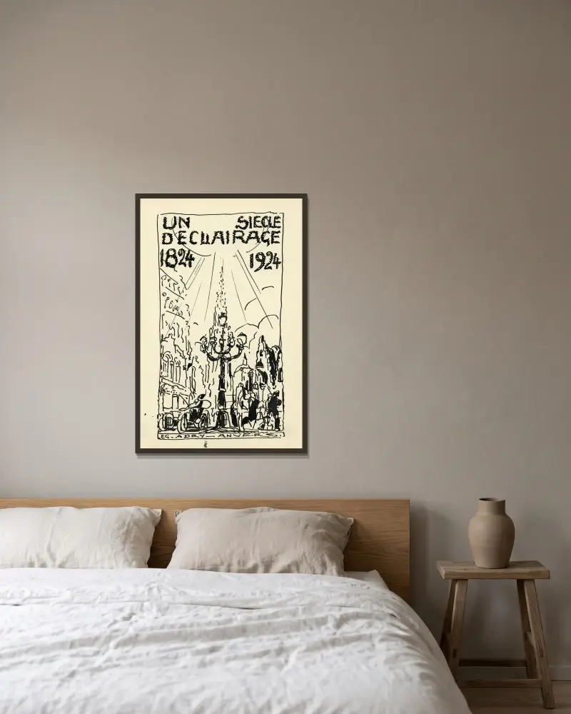 Ontwerp voor Verlichting ‘Un siecle d’éclairage’ av Alfred Ost inramad på en vägg