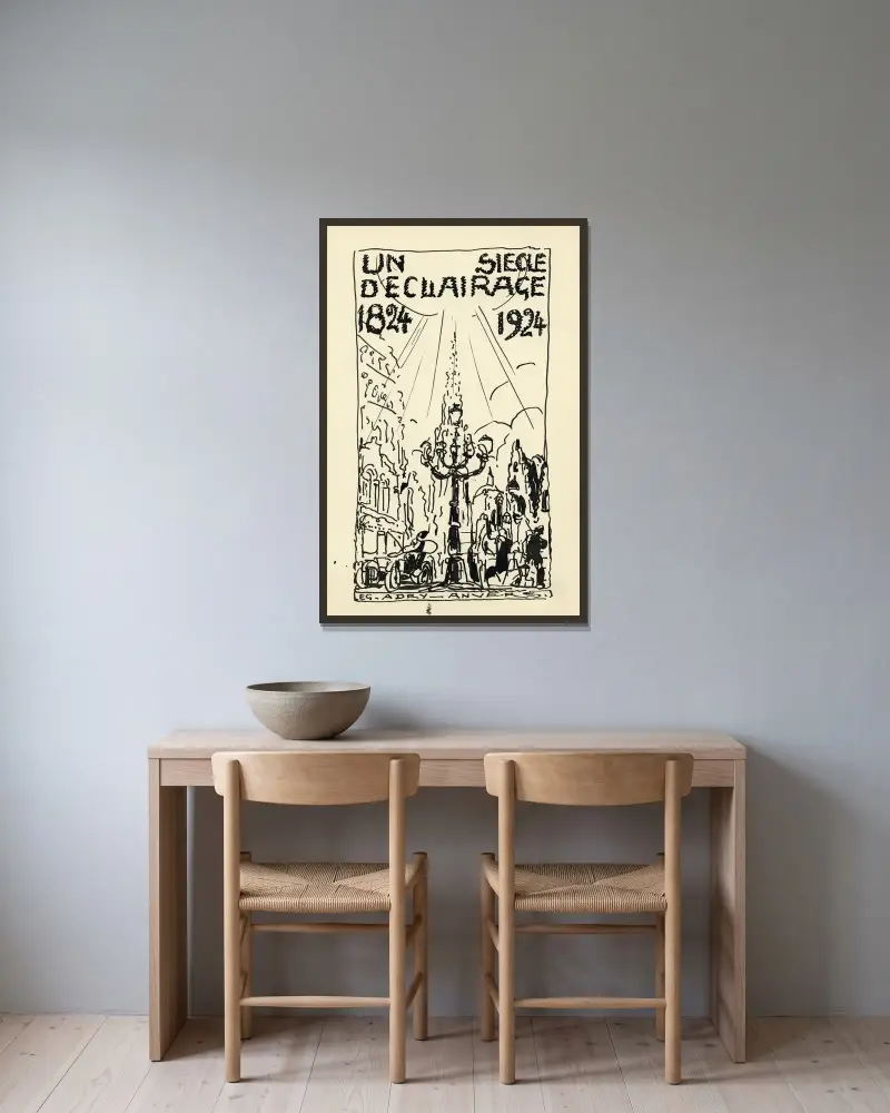 Ontwerp voor Verlichting ‘Un siecle d’éclairage’ av Alfred Ost inramad på en vägg