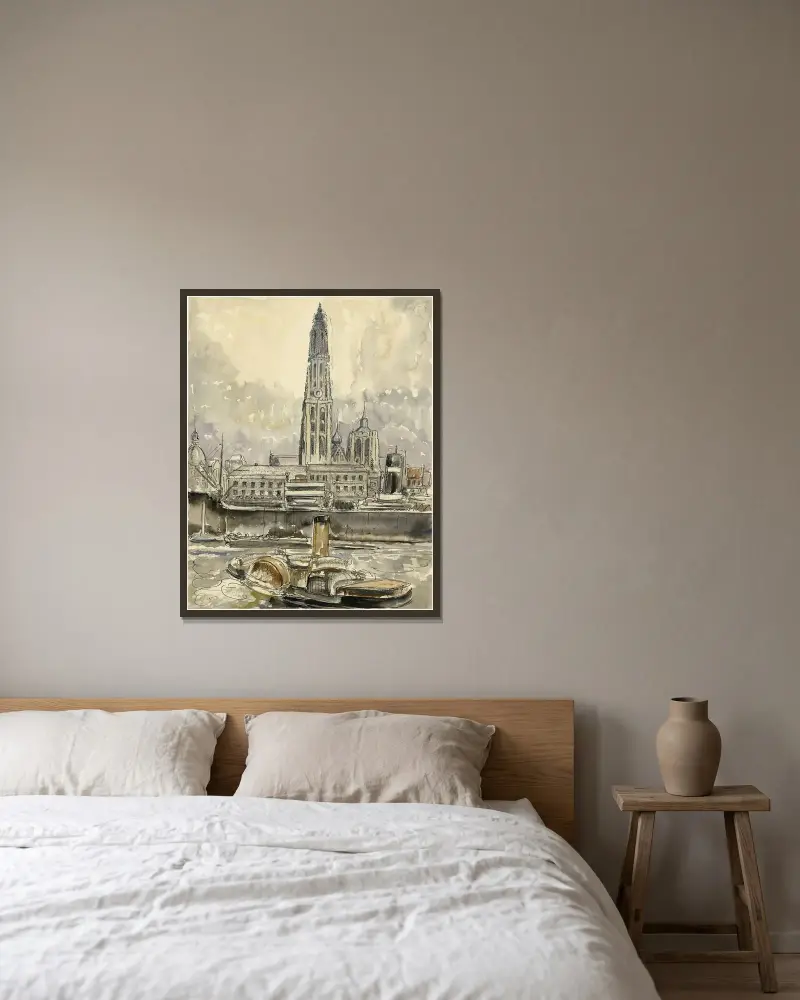 Vårfrukskatderalen i Antwerpen från Schelde av Alfred Ost inramad på en vägg