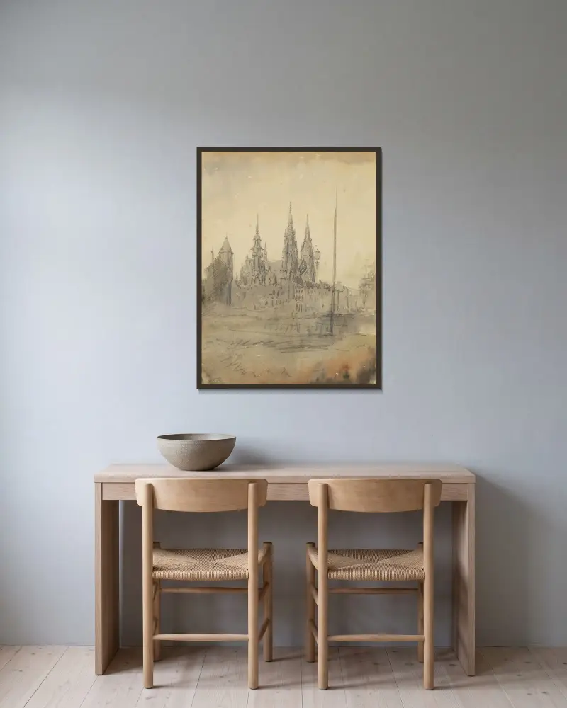 Oostende im Nebel von Alfred Ost gerahmt an einer Wand