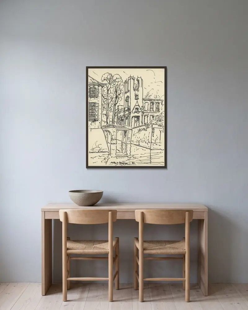 Palladio, bomen en gracht av Alfred Ost inramad på en vägg