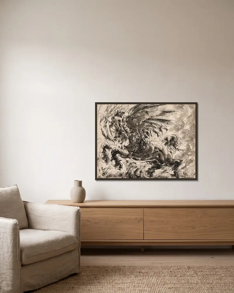Pegasus von Alfred Ost gerahmt an einer Wand