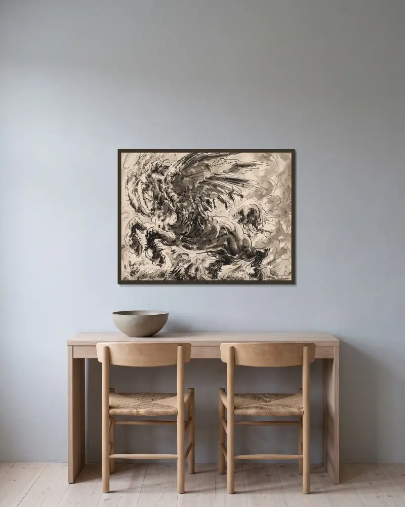 Pegasus von Alfred Ost gerahmt an einer Wand