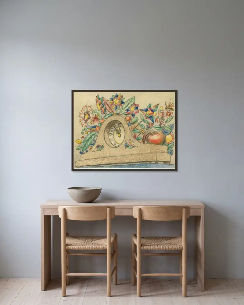 Pendule met Bloemen 2A – Meisjesschool 2B av Alfred Ost inramad på en vägg