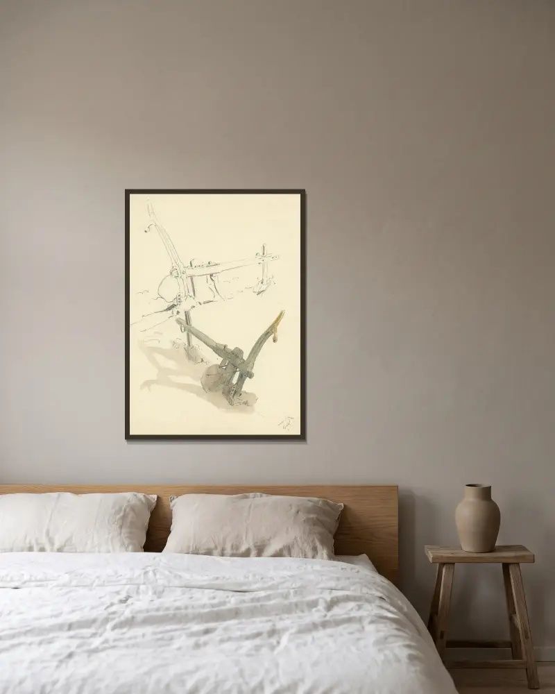 Pflug von Alfred Ost gerahmt an einer Wand