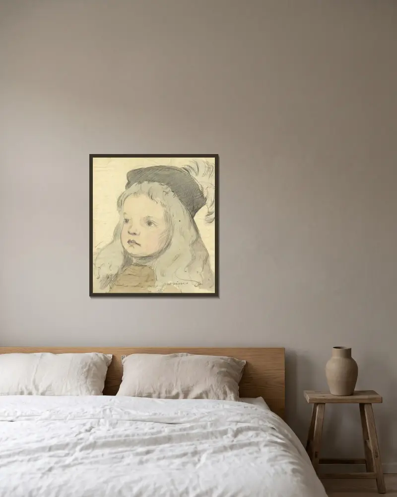 Porträtt av ett ungt barn ”Antoine” av Alfred Ost inramad på en vägg