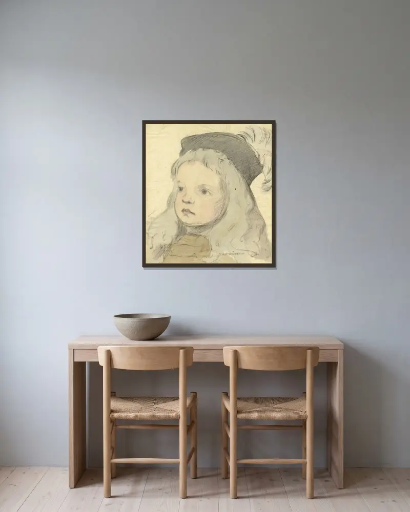 Porträtt av ett ungt barn ”Antoine” av Alfred Ost inramad på en vägg