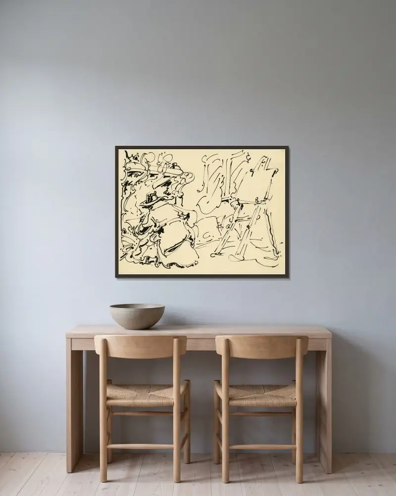 Staffli med ryggen av en man av Alfred Ost inramad på en vägg