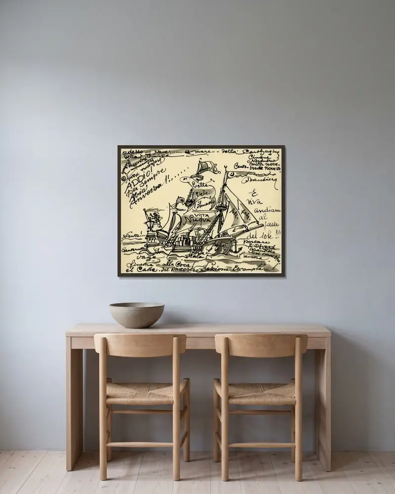 Schip Vita Nuova av Alfred Ost inramad på en vägg