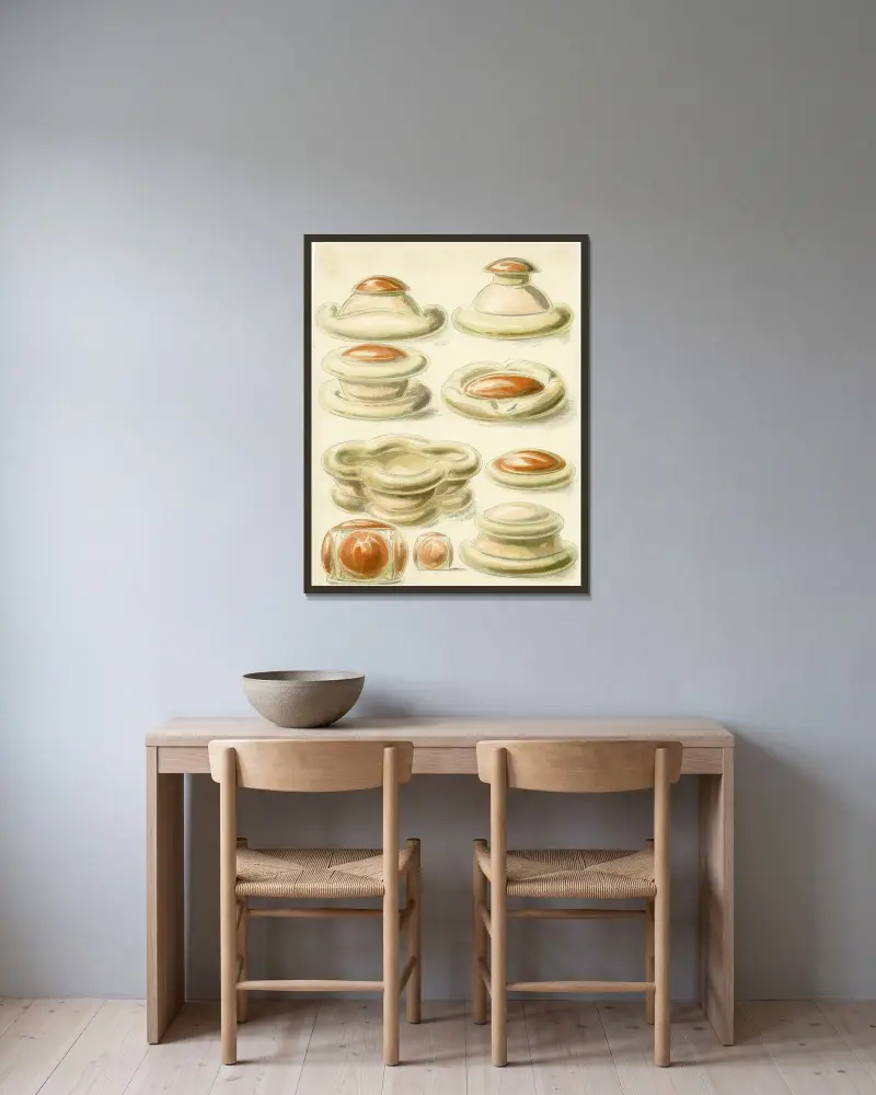 Servies av Alfred Ost inramad på en vägg