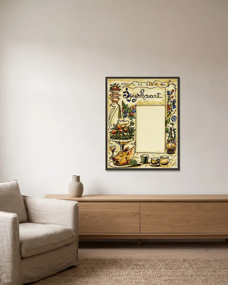 Speisekarte Noens von Alfred Ost gerahmt an einer Wand