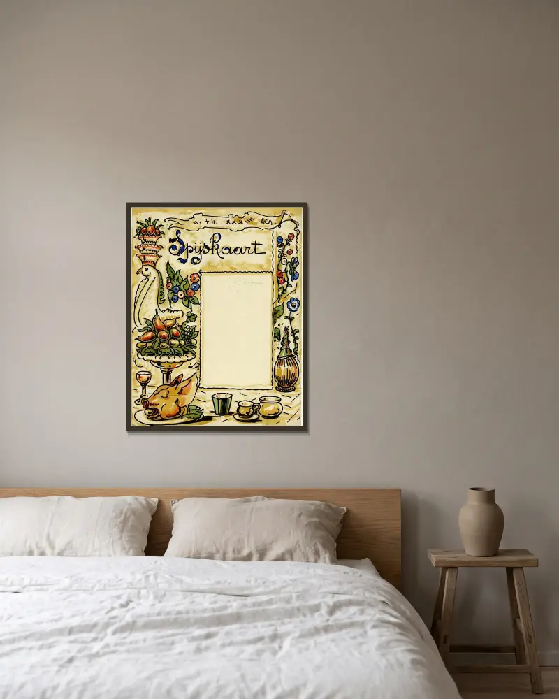 Speisekarte Noens von Alfred Ost gerahmt an einer Wand