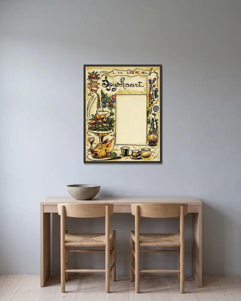 Speisekarte Noens von Alfred Ost gerahmt an einer Wand