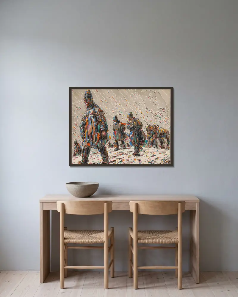 Durch den Schnee von Alfred Ost gerahmt an einer Wand
