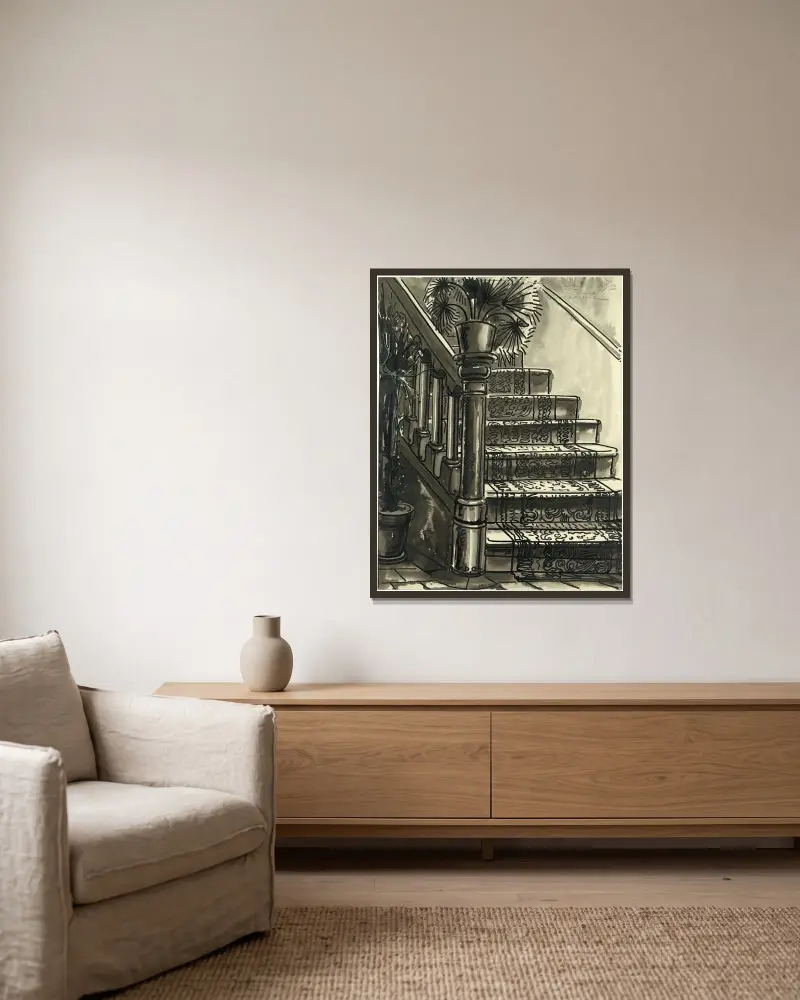 Treppenstudie, 1935 – Nr. 3 von Alfred Ost gerahmt an einer Wand