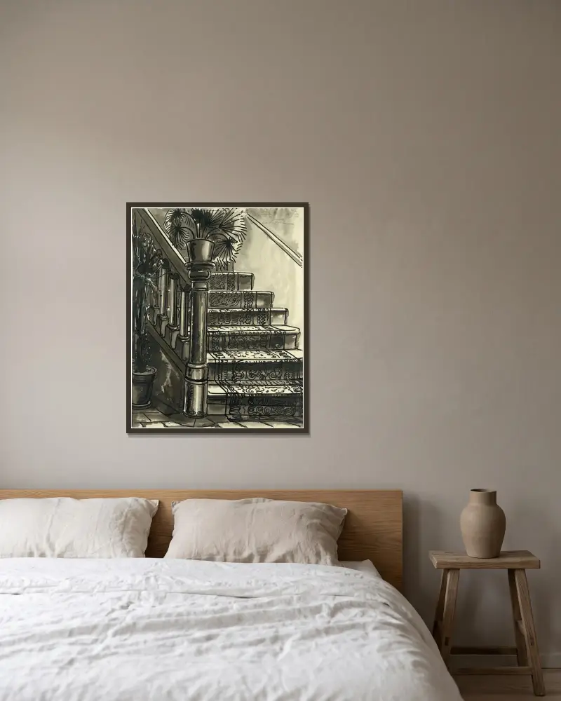 Treppenstudie, 1935 – Nr. 3 von Alfred Ost gerahmt an einer Wand