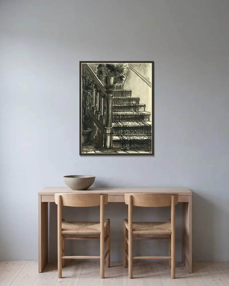 Treppenstudie, 1935 – Nr. 3 von Alfred Ost gerahmt an einer Wand