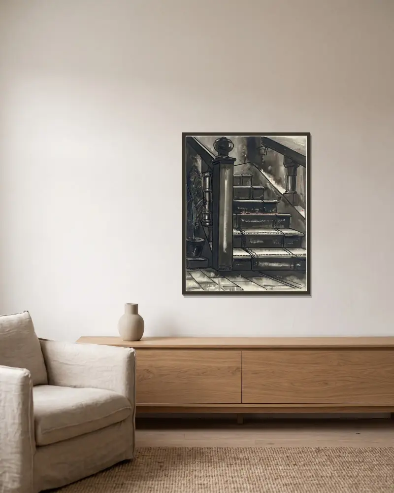 Treppenstudie, 1935 – Nr. 4 von Alfred Ost gerahmt an einer Wand