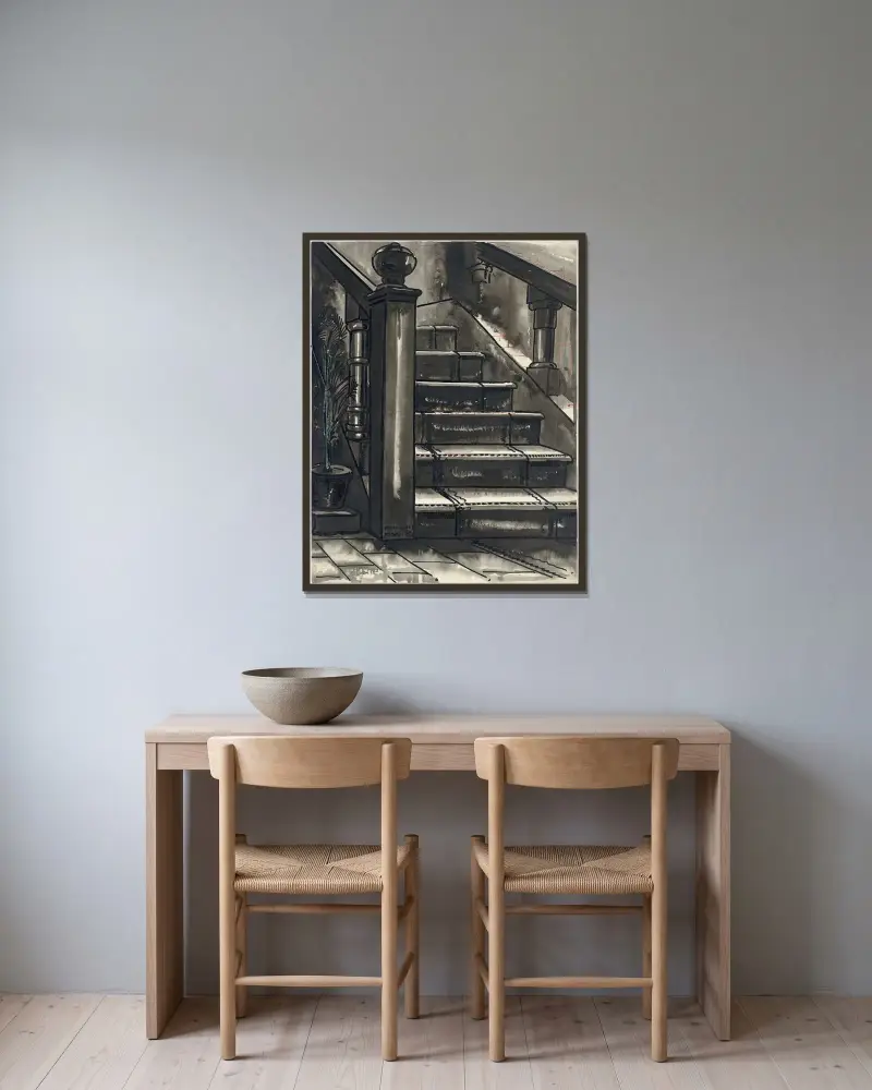 Treppenstudie, 1935 – Nr. 4 von Alfred Ost gerahmt an einer Wand
