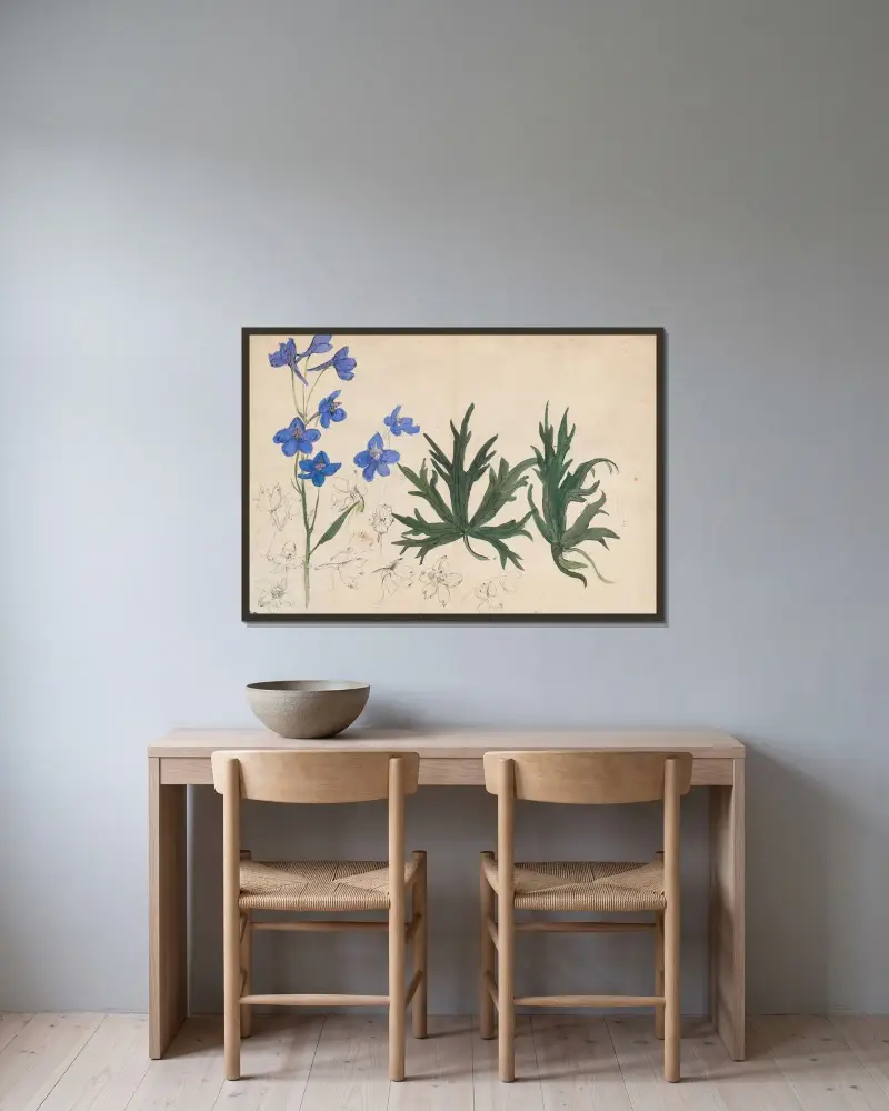 Tuinridderspoor av Alfred Ost inramad på en vägg