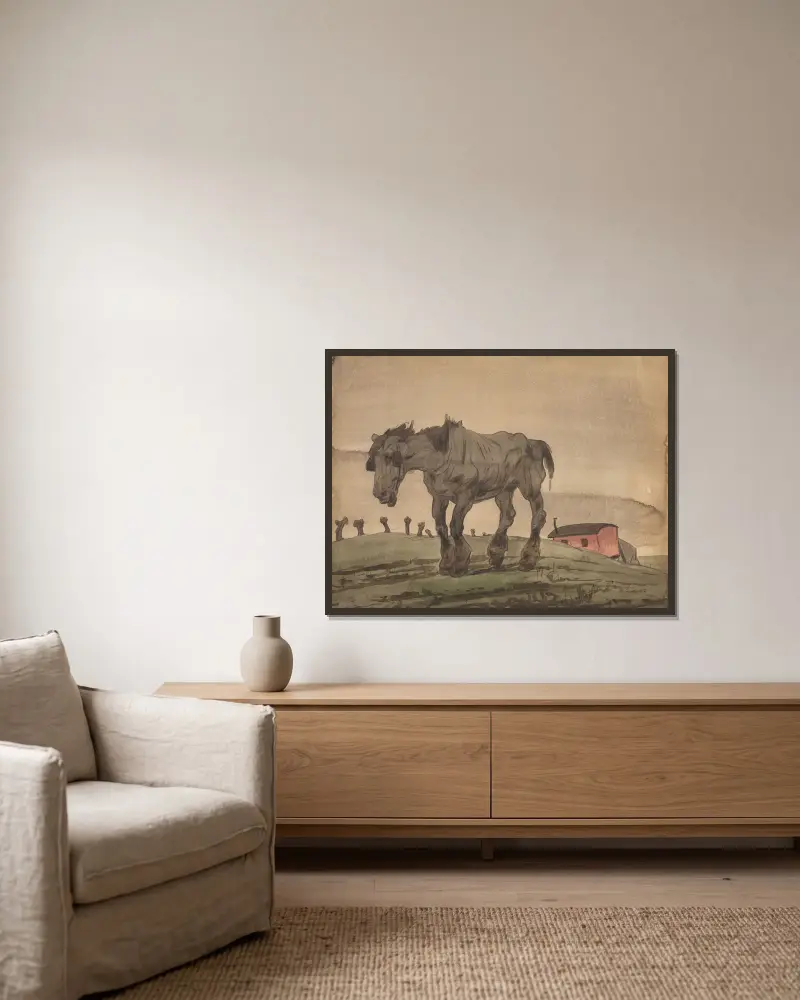 Verlassenheit („Das alte Pferd“) von Alfred Ost gerahmt an einer Wand