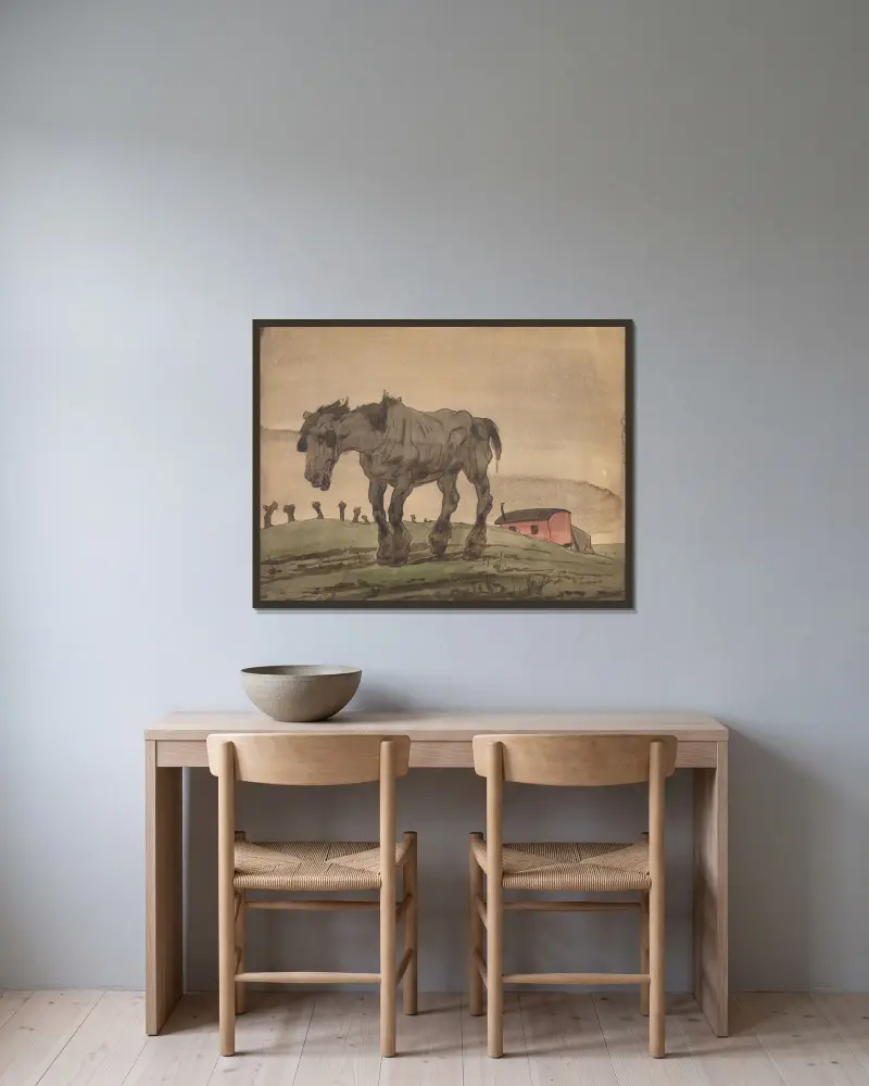 Verlassenheit („Das alte Pferd“) von Alfred Ost gerahmt an einer Wand