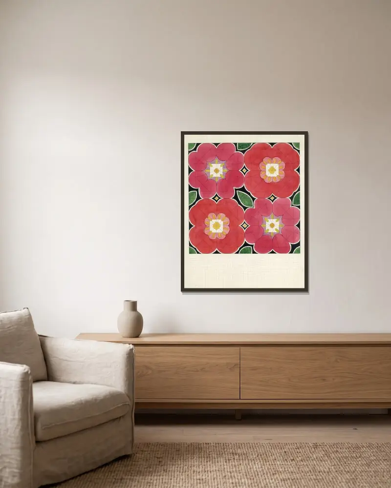 Vier Blumen von Alfred Ost gerahmt an einer Wand