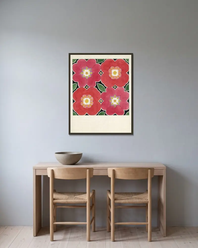 Vier Blumen von Alfred Ost gerahmt an einer Wand